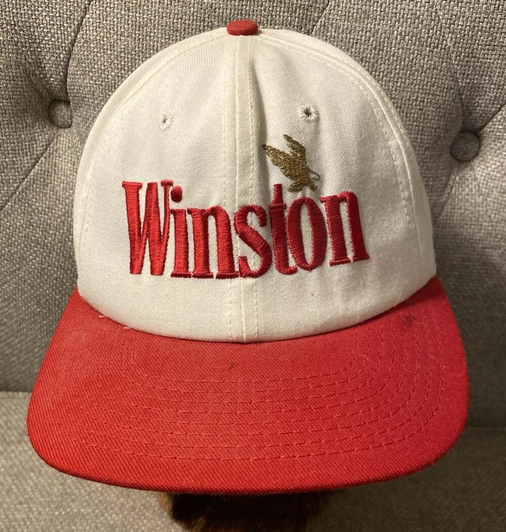 True Vintage 90s Winston Hat Made in USA Snapback Red White Green Tobacco Promo